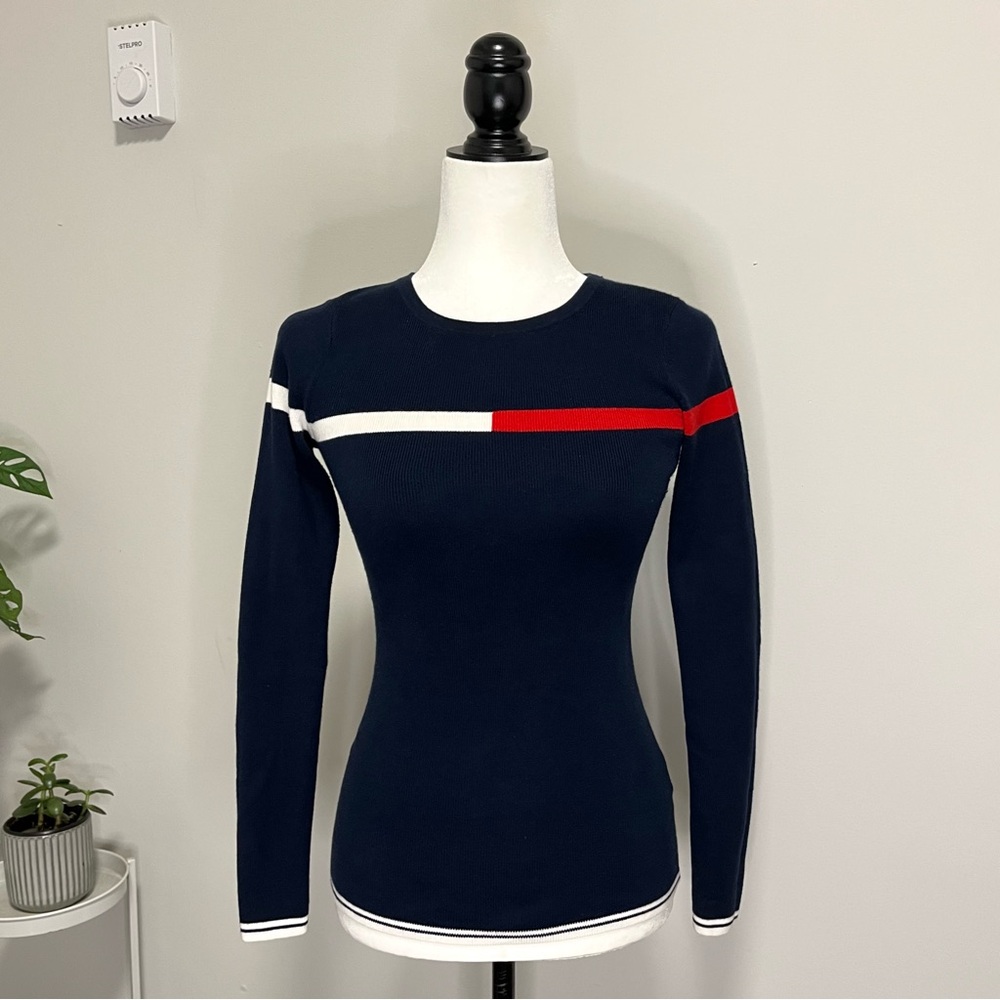 Tommy Hilfiger Navy Knit Fitted Logo Top